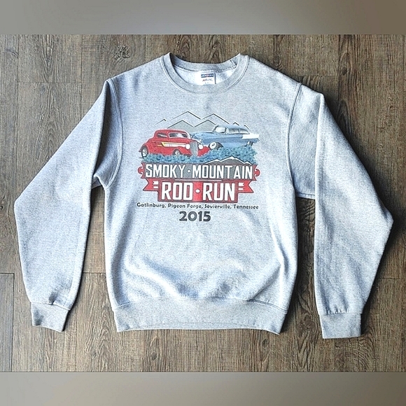 Smokey Mountain Rod Run Crew Neck Sweatshirt Mens Sz Small Classic Cars Jerzees - Picture 1 of 15